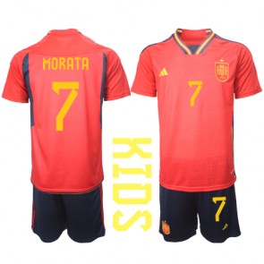Španělsko Alvaro Morata #7 Dětské Domácí dres komplet MS 2022 Krátký Rukáv (+ trenýrky)